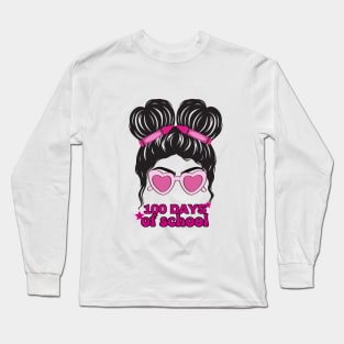 100 Days of School Messy BunPink Long Sleeve T-Shirt